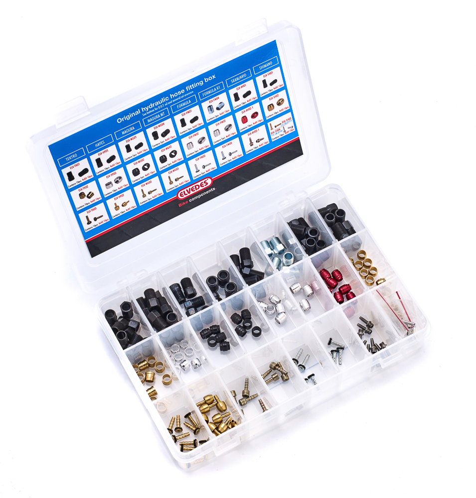 ELVEDES - Caja SET de accesorios de frenos hidráulicos (insert, oliva, tornillo compresión) - E2015145